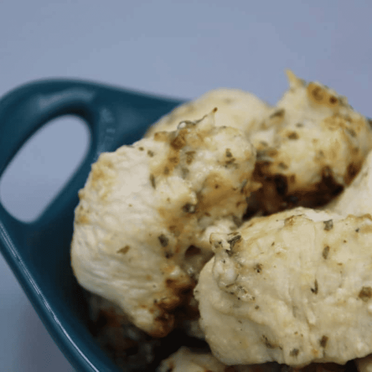 Air Fryer Ranch Chicken Bites ready to be served as a delicious appetizer.