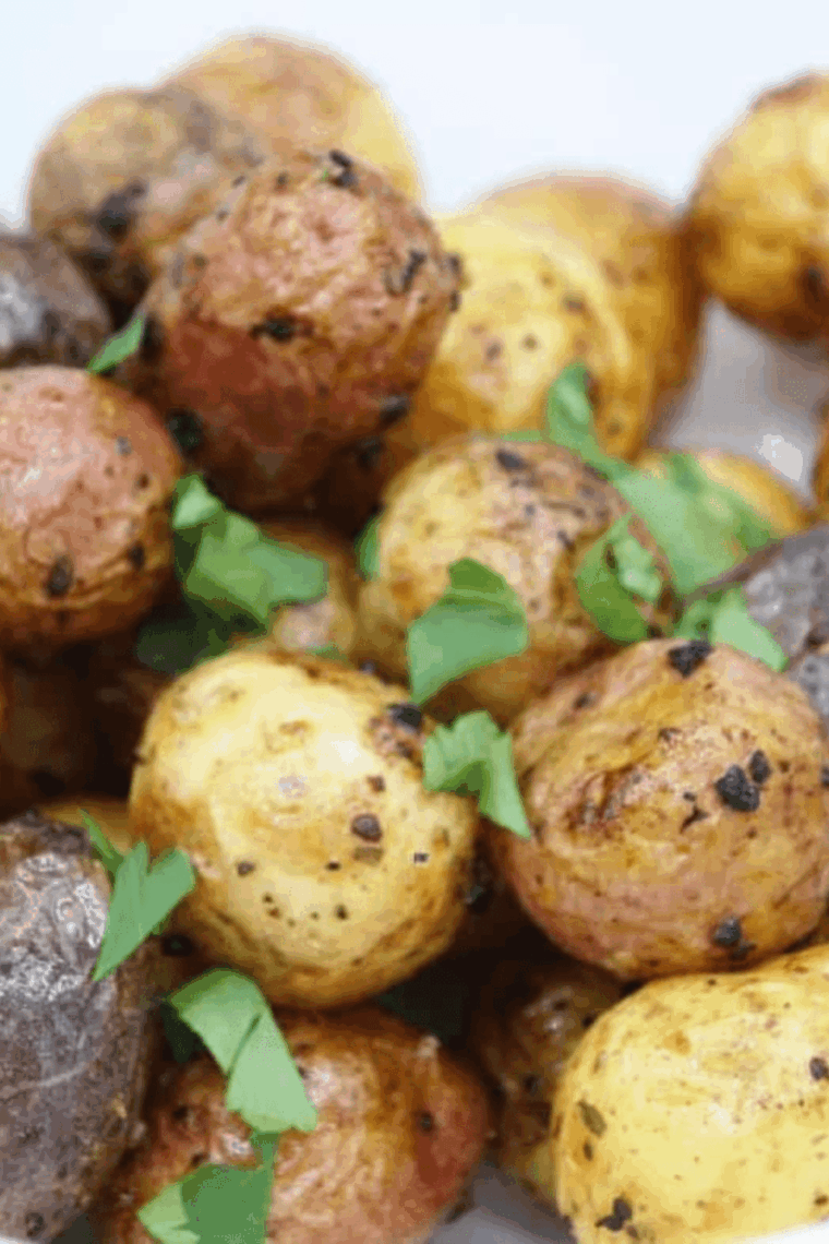Crispy air fryer Trader Joe’s mini potatoes served as an easy side dish.