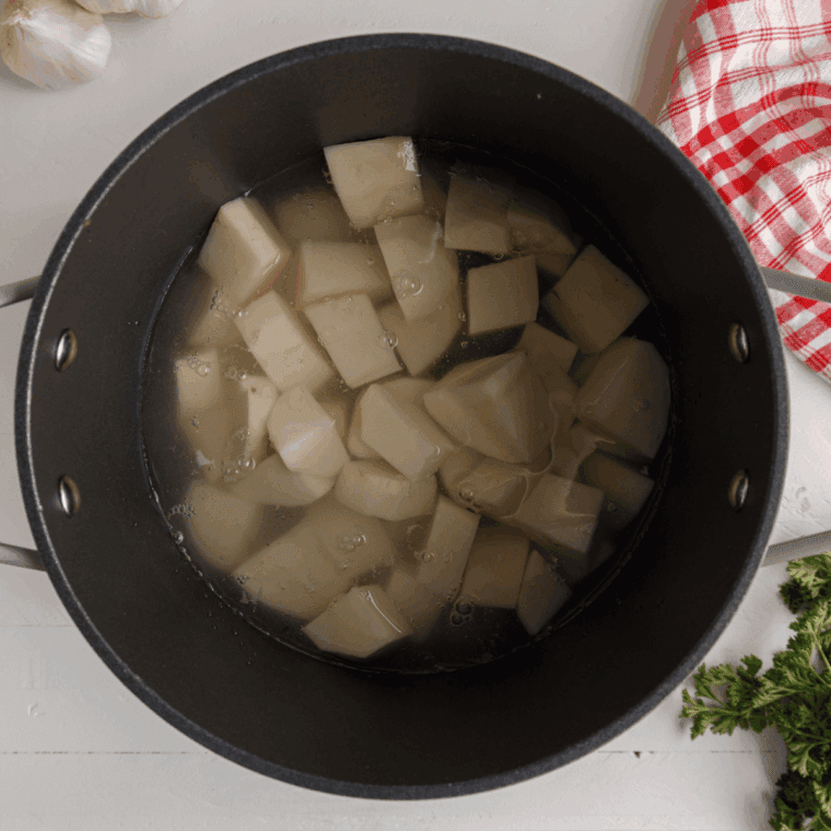 Boiled Potatoes in a large saucepan.