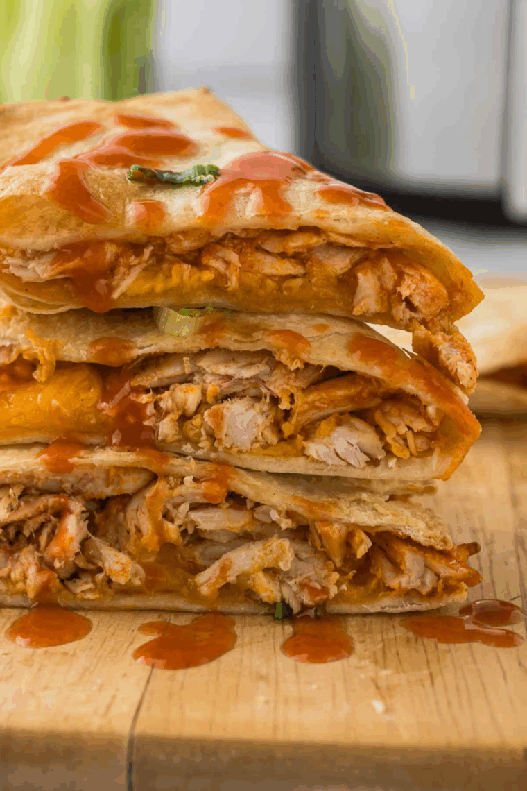 Instant Pot Buffalo Chicken Quesadillas with melted cheese, tender shredded chicken, and crispy tortillas ready to serve