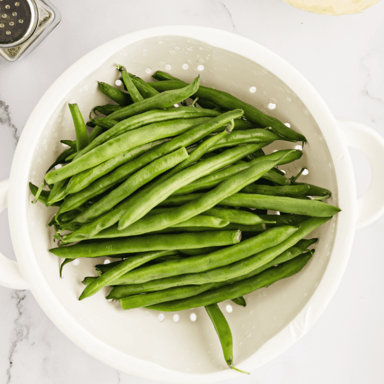 Ingredients needed for Easy Instant Pot Green Beans on kitchen table.