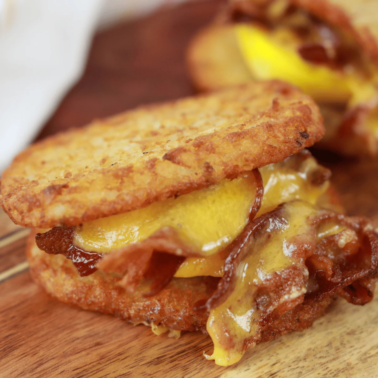 Frozen hash brown patties air fried until evenly golden and crispy with crunchy edges and fluffy centers in minutes