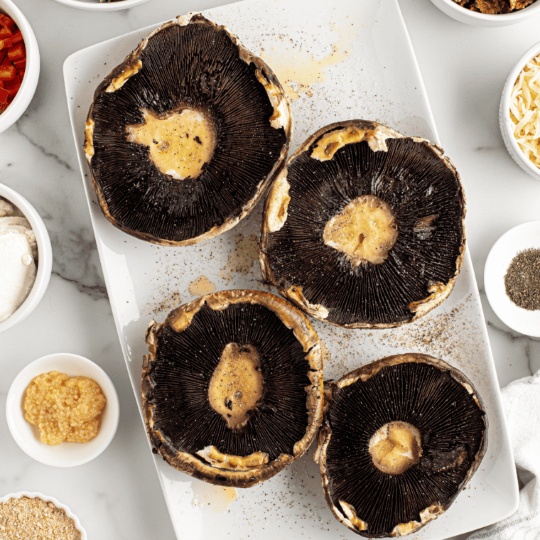 Ingredients needed for Maggiano’s Stuffed Mushrooms on kitchen table.