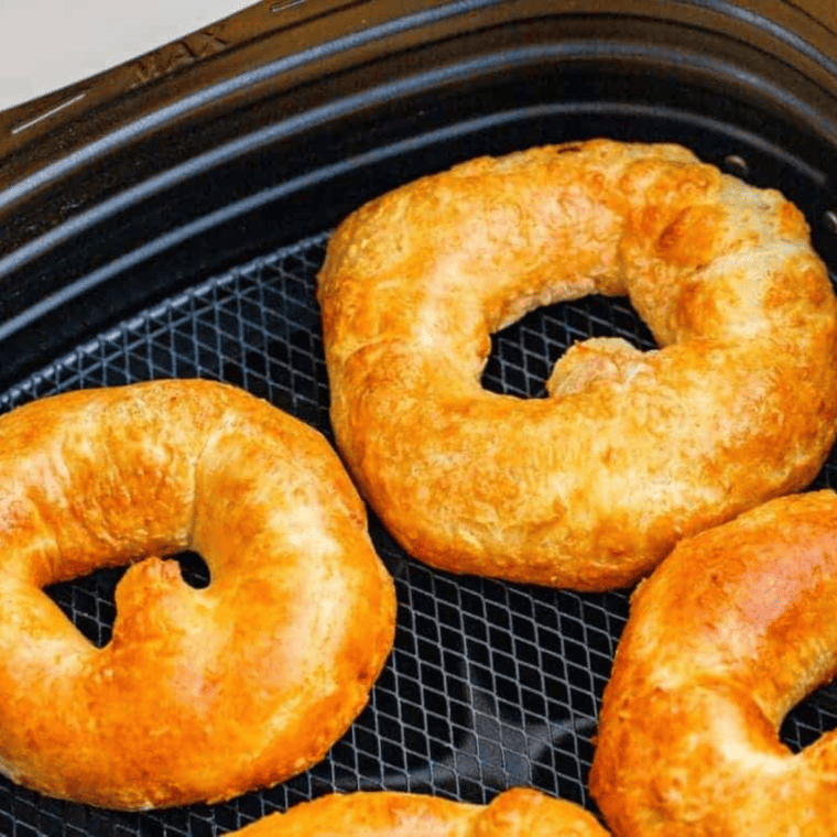 Finished Air Fryer Bagels golden brown and ready to serve"