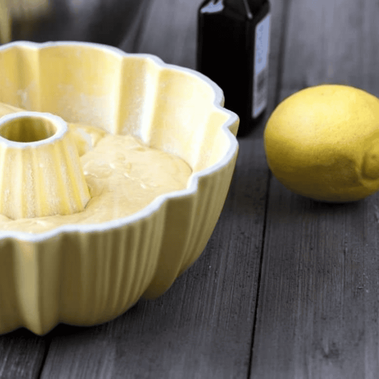 Fill and air fry: 7-Up cake batter poured into a greased Bundt pan, ready to bake in the air fryer at 320°F