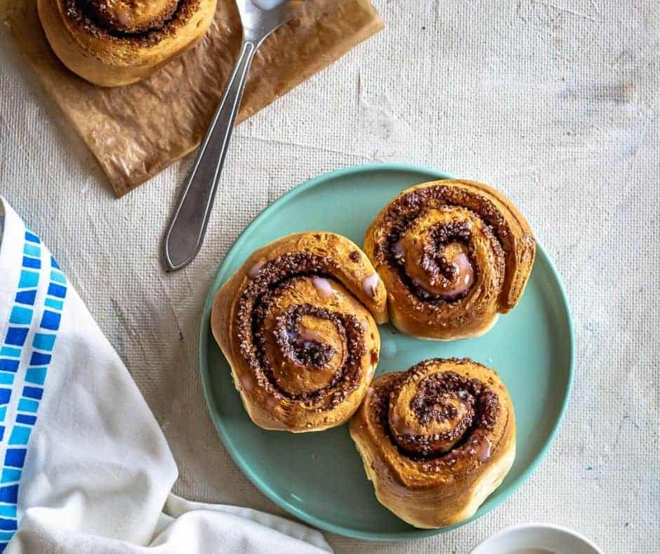 Plate of Homemade Cinnamon Rolls (Cinnabon Copycat).
