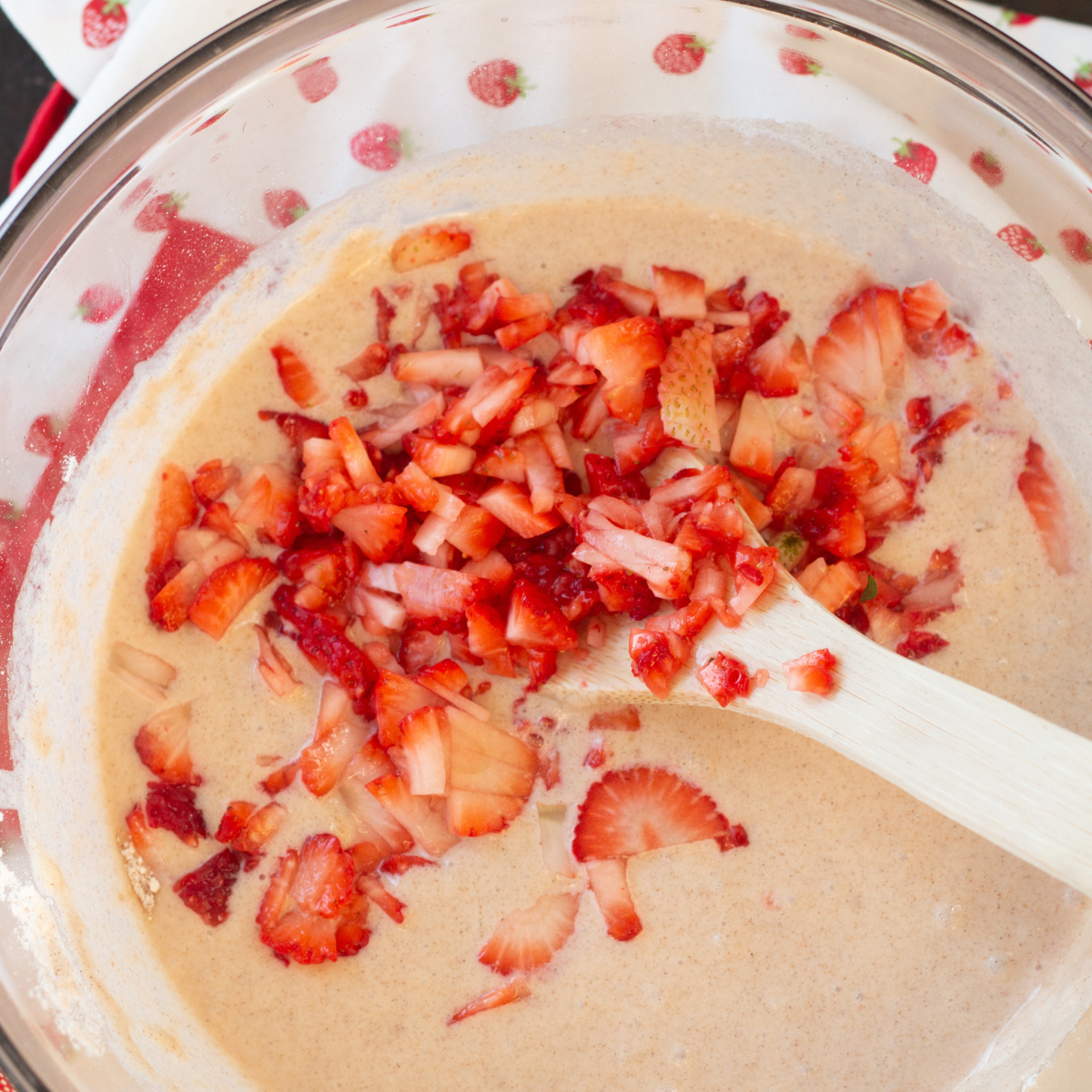 Adding milk, egg, melted butter and vanilla to donut batter