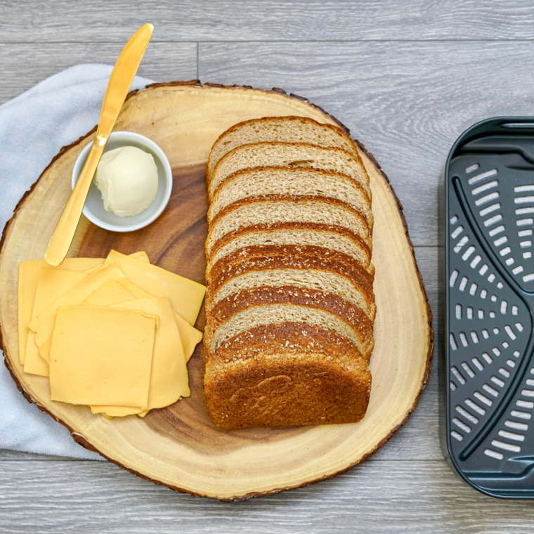 Ingredients Needed For Air Fryer Weight Watcher Grilled Cheese on kitchen table.