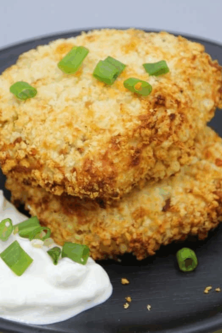 Golden air fryer potato pancakes, crispy on the outside and soft inside, served on a plate.