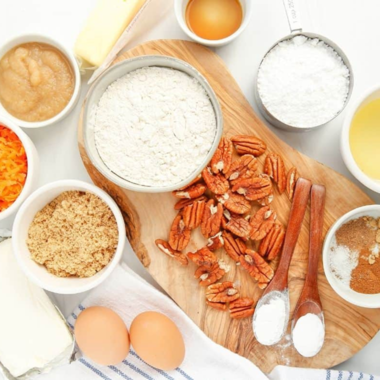 Ingredients Needed For Air Fryer Carrot Cake on kitchen table.