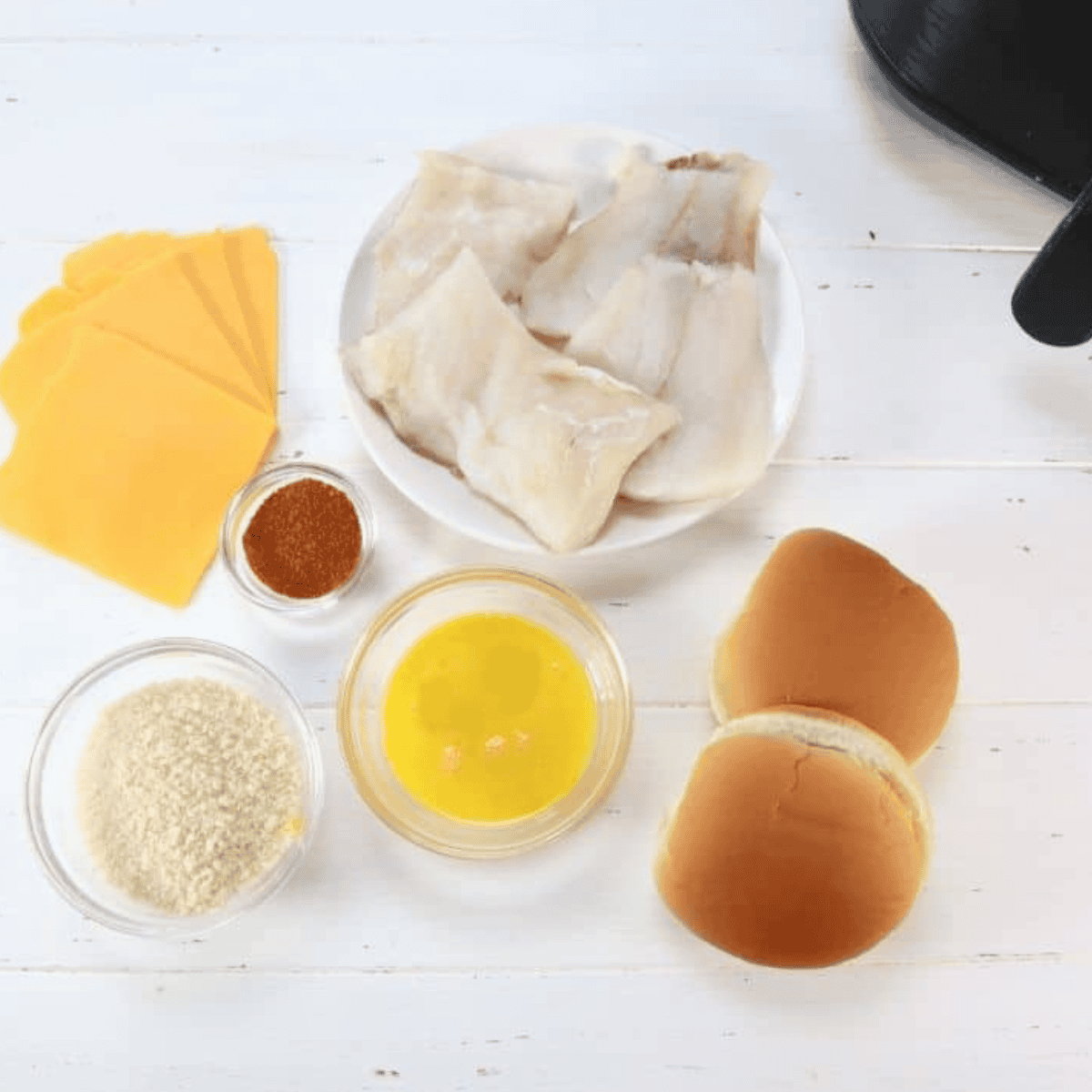 Ingredients Needed For Filet-O-Fish Recipe Air Fryer on table.