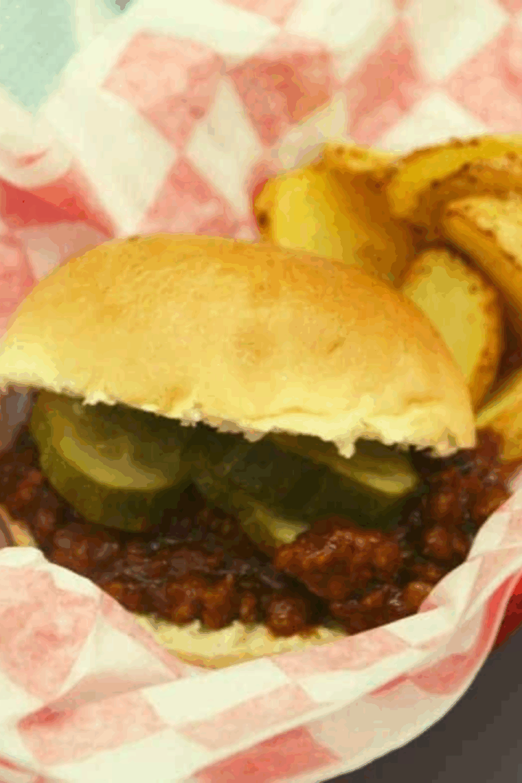Homemade sloppy joes with Heinz chili sauce on toasted sandwich buns