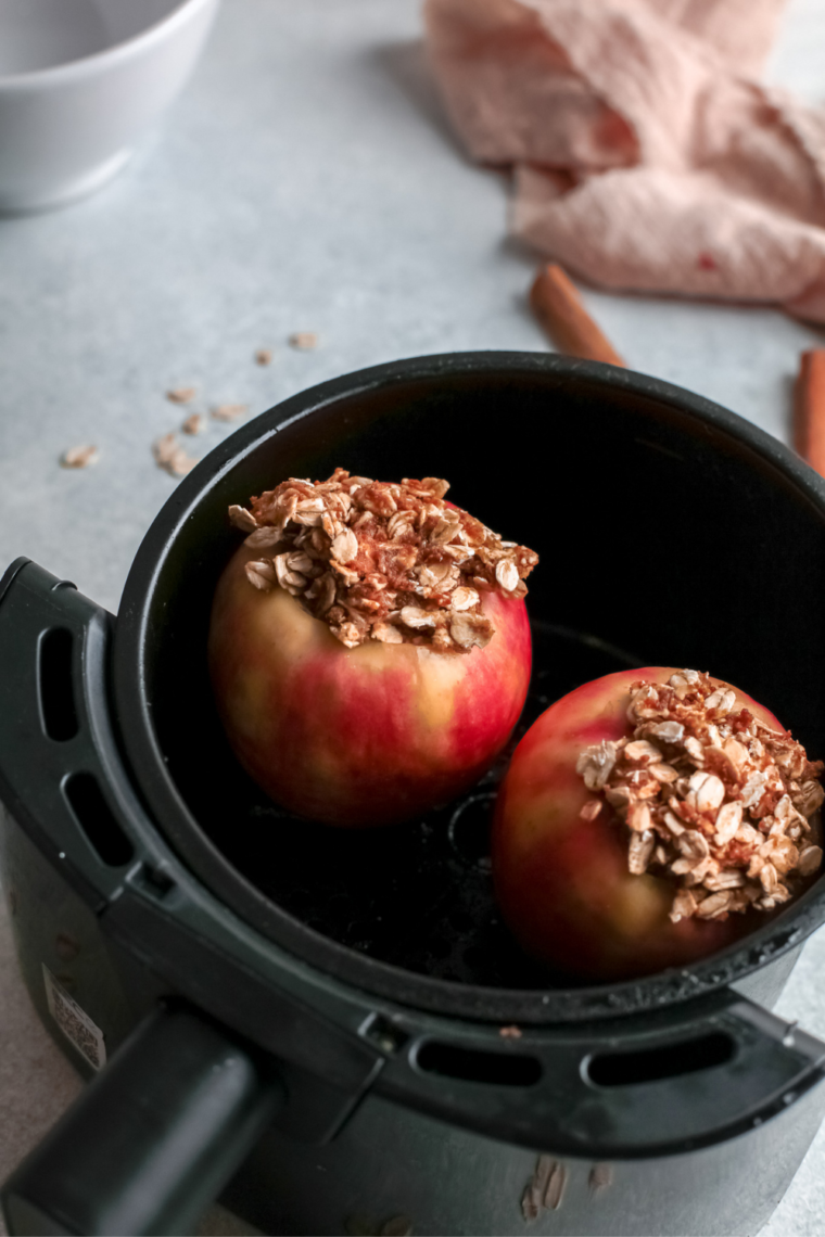 Air fryer baked apples stuffed with cinnamon oat filling, tender and caramelized, served warm as an easy 20-minute dessert.