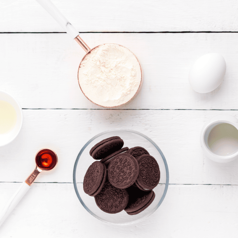 Ingredients needed for Easy Air Fried Oreos With Pancake Batter on kitchen table.