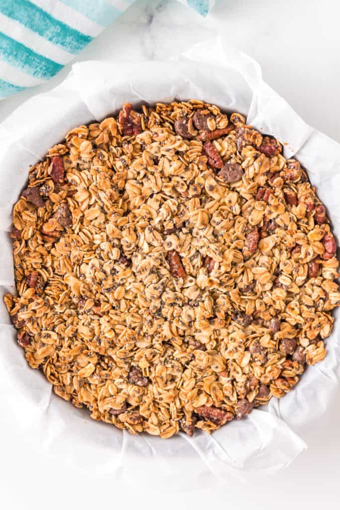 Cooked Chocolate Chip Granola after air frying.