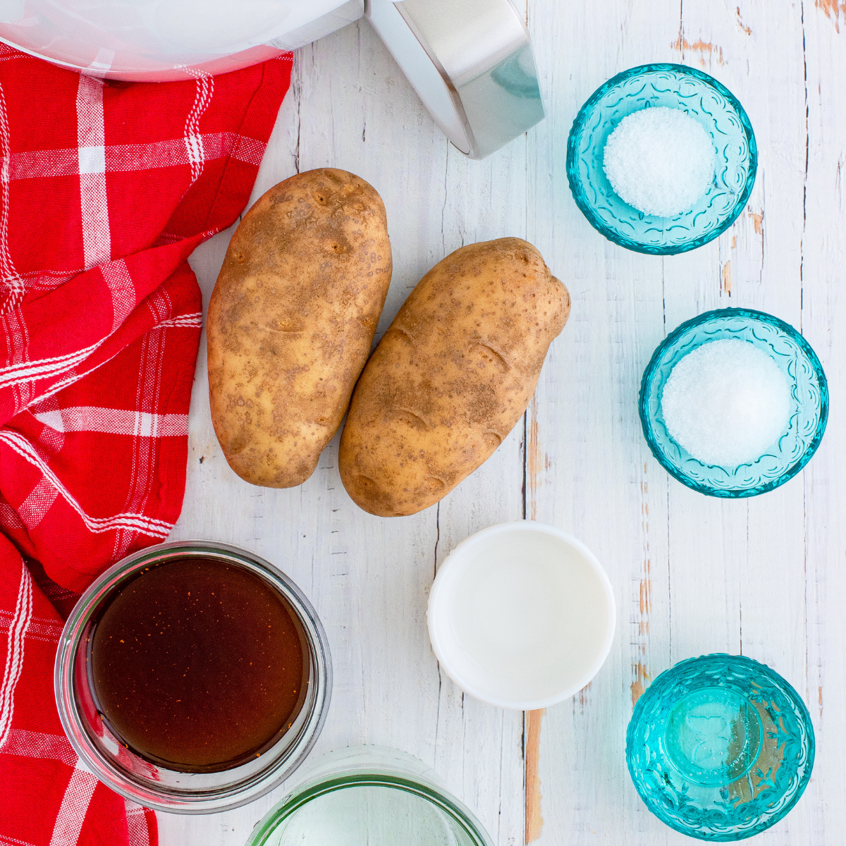 Ingredients needed for Easy Air Fryer Copycat McDonald’s French Fries on kitchen table.