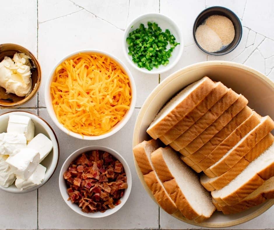 Ingredients needed for Air Fryer Jalapeño Popper Grilled Cheese on kitchen table.