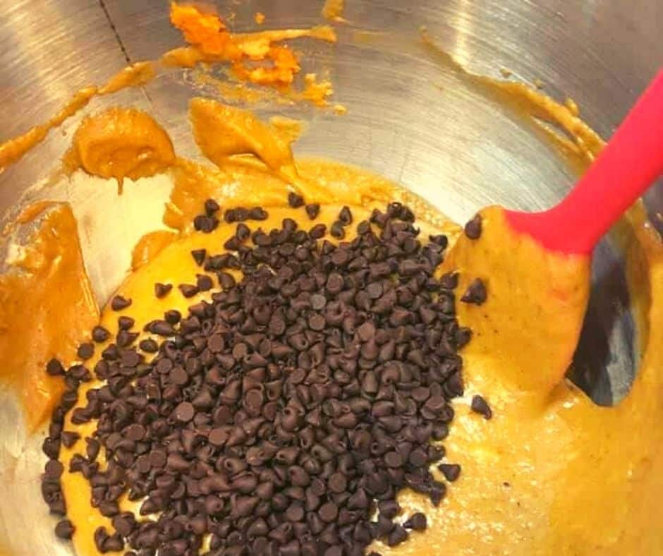 Fold in the Chocolate Chips in Mini Pumpkin Chocolate Chip Bread