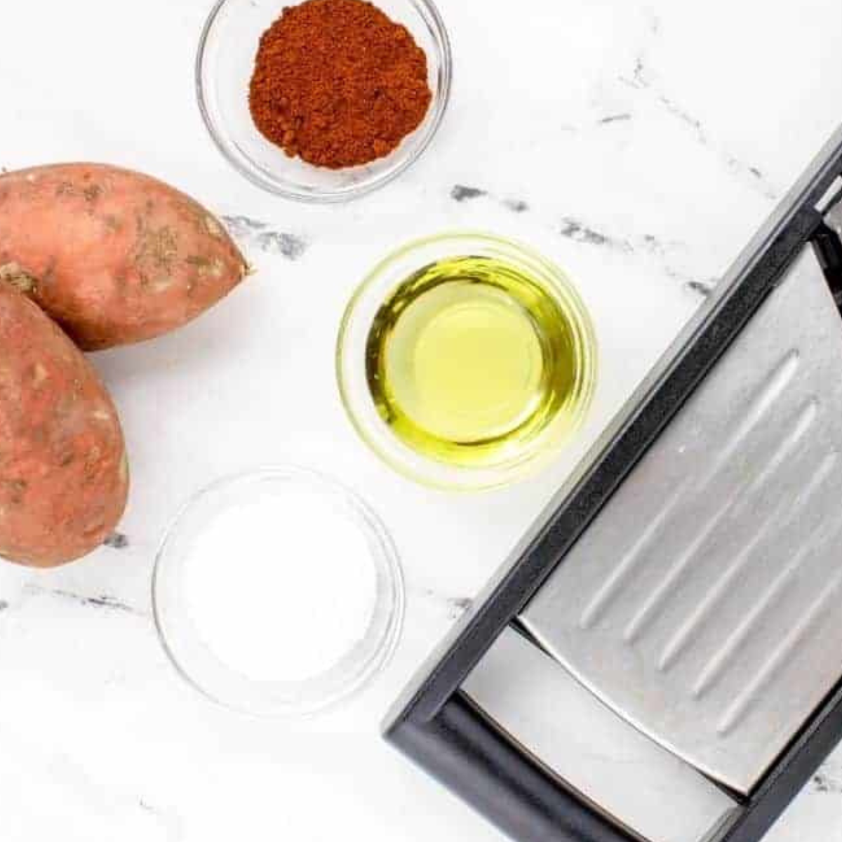 Ingredients needed for Air Fryer Sweet Potato Chips.