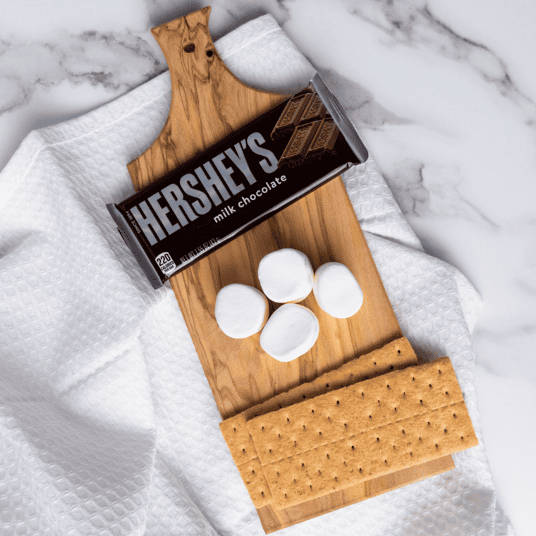 overhead of air fryer smores ingredients
