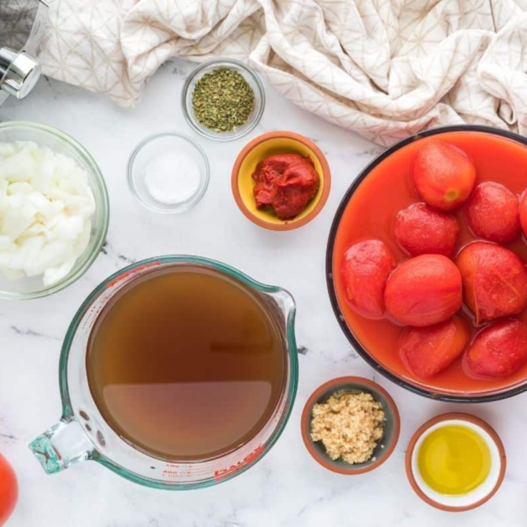 Copycat Tomato Soup ingredients on a table