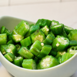 Bowl of crispy cooked okra fresh from the air fryer