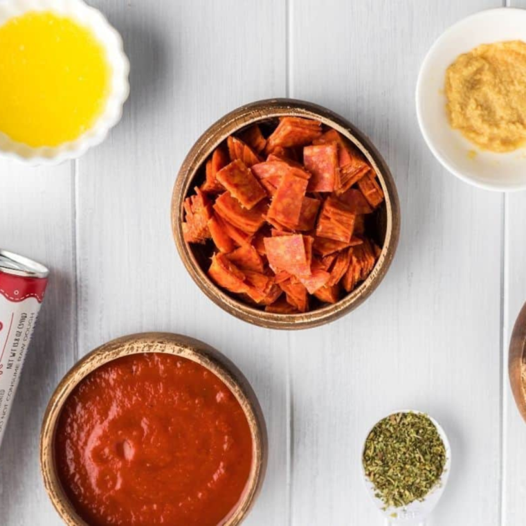 Ingredients Needed for Air Fryer Pizza Pockets on kitchen table.