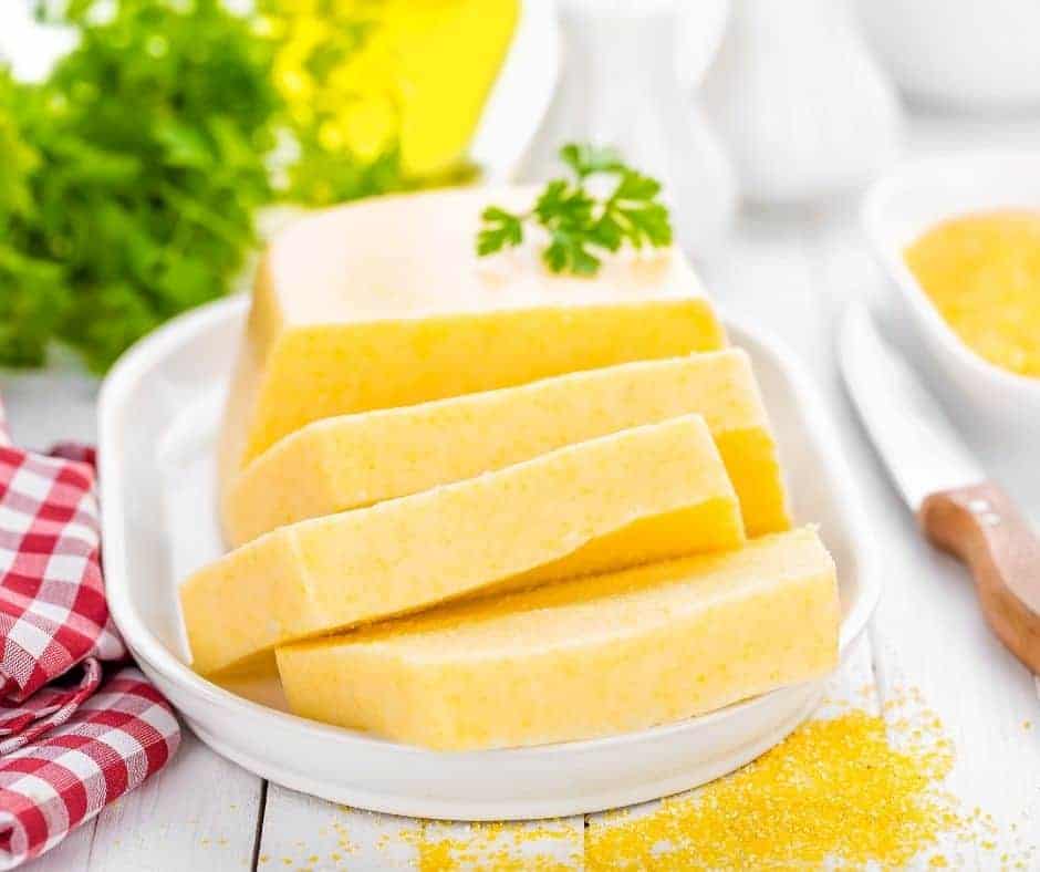 Tube polenta sliced into sticks for the air fryer