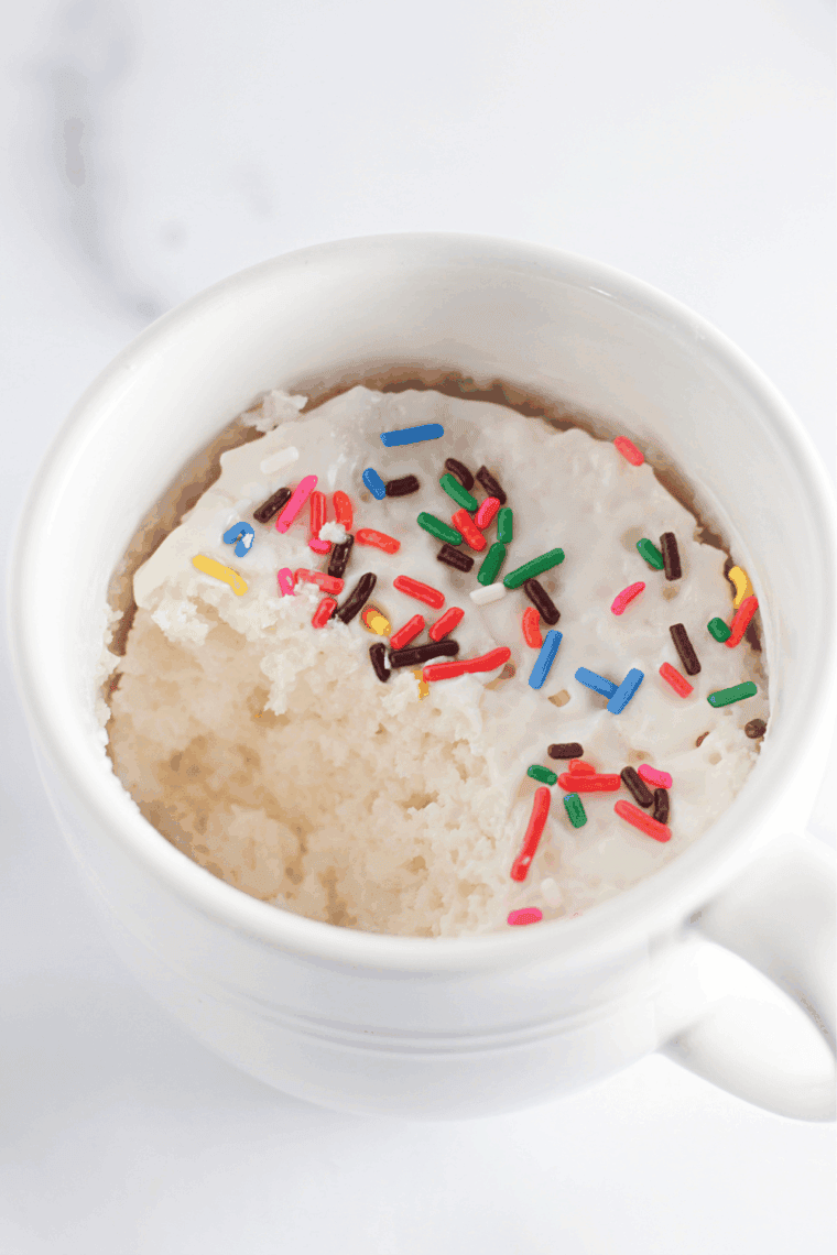 Air fryer angel food mug cake in a mug, light and fluffy