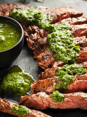 Air Fryer Flank Steak with Homemade Chimichurri Sauce