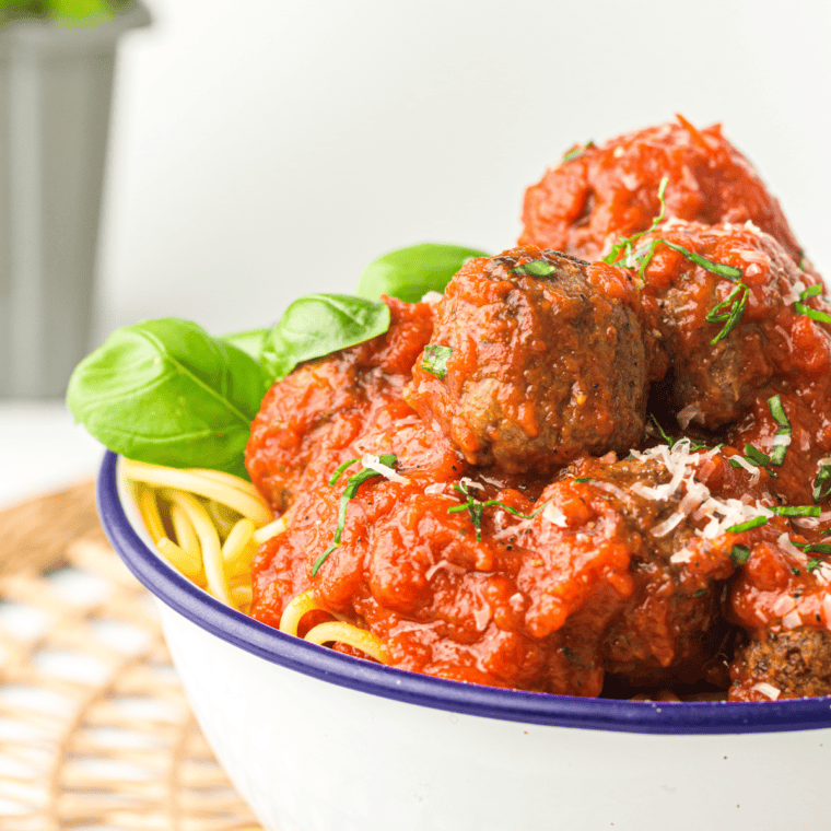Olive Garden-inspired meatballs served with rich marinara sauce and parmesan.