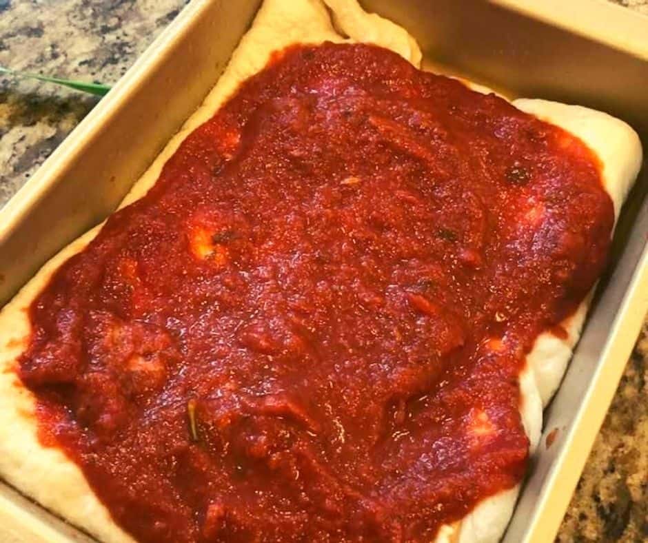 Pizza Sauce on Dough