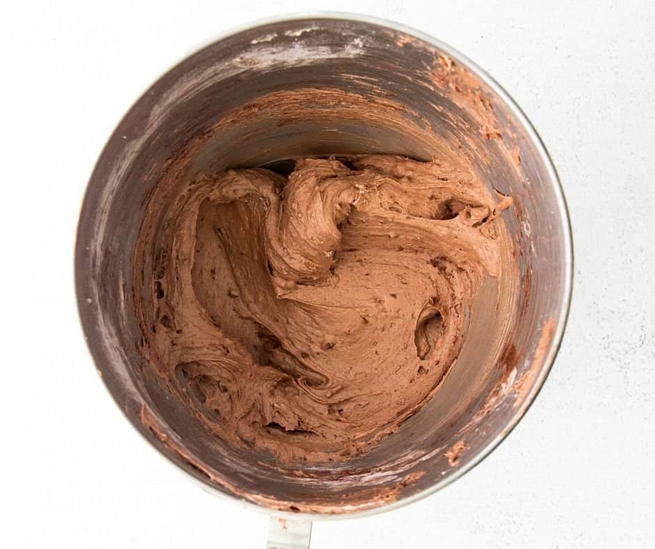 Air Fryer Double Chocolate Sea Salt Cupcakes Ingredients in mixing bowl.