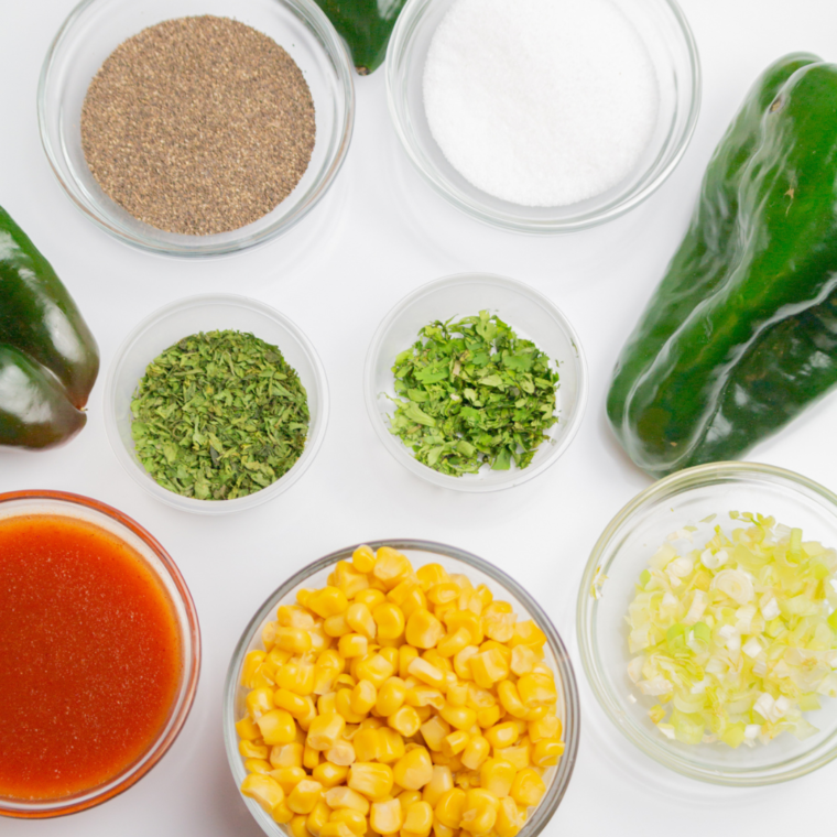 Ingredients needed for Air Fryer Chile Rellenos Recipe  on kitchen table.