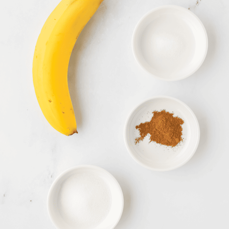 Ingredients needed for Air Fryer Fried Bananas on kitchen table.