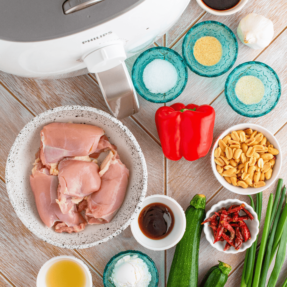 Ingredients needed for Panda Express Kung Pao Chicken Copycat on kitchen table.