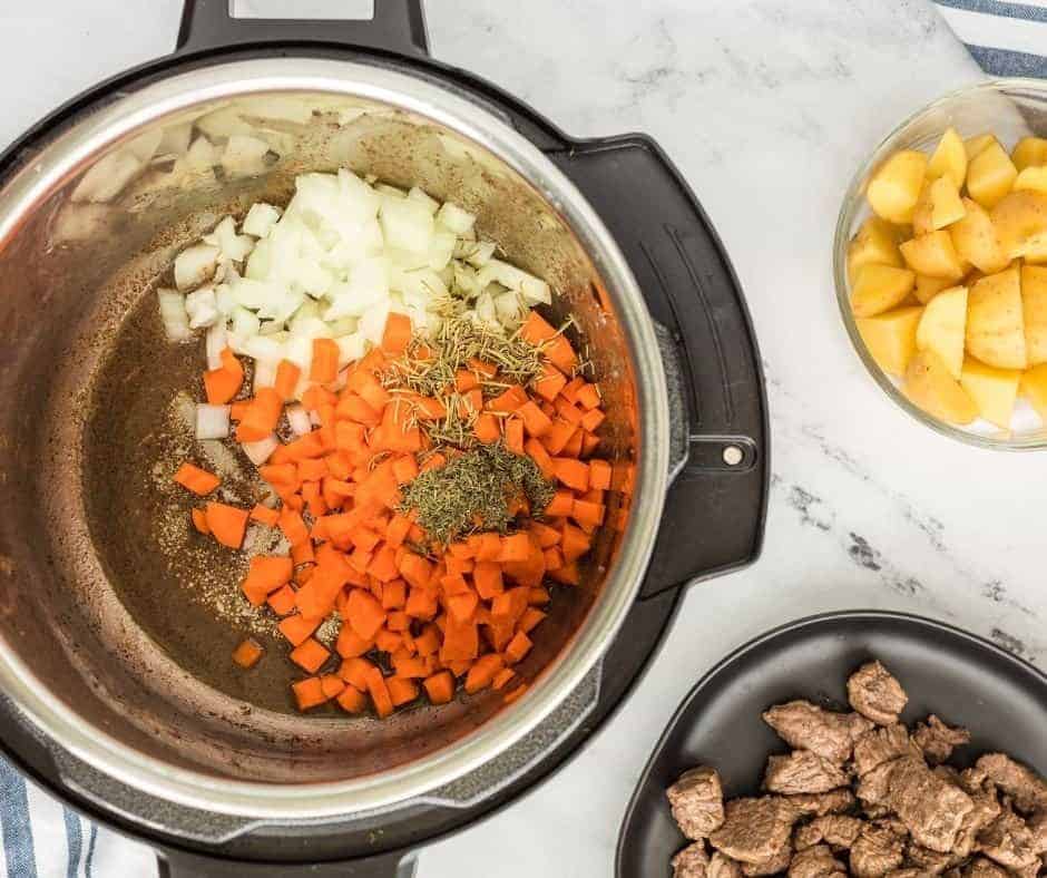 Saute Vegetables For Beef Stew In Instant Pot
