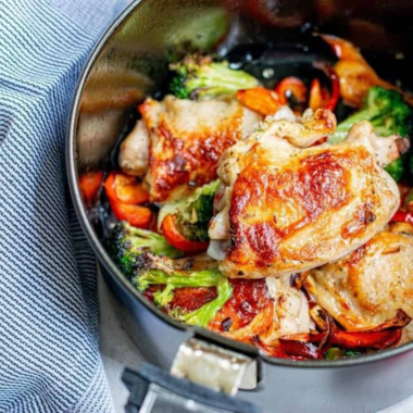 Air Fryer Chicken, Broccoli, and Bell Pepper