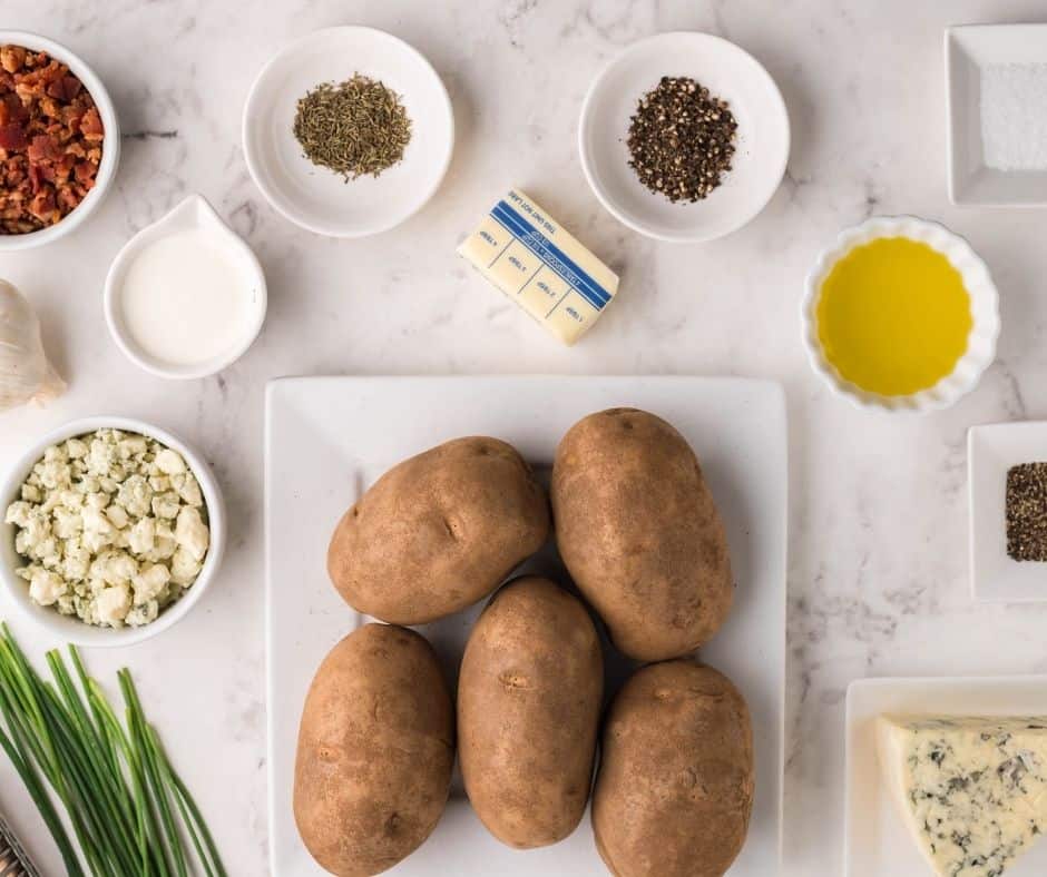 Ingredients Needed For Air Fryer Hasselback Bacon and Bleu Cheese Potatoes