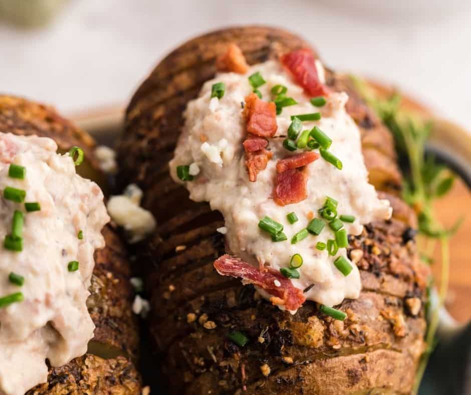 Air Fryer Hasselback Bacon and Bleu Cheese Potatoes