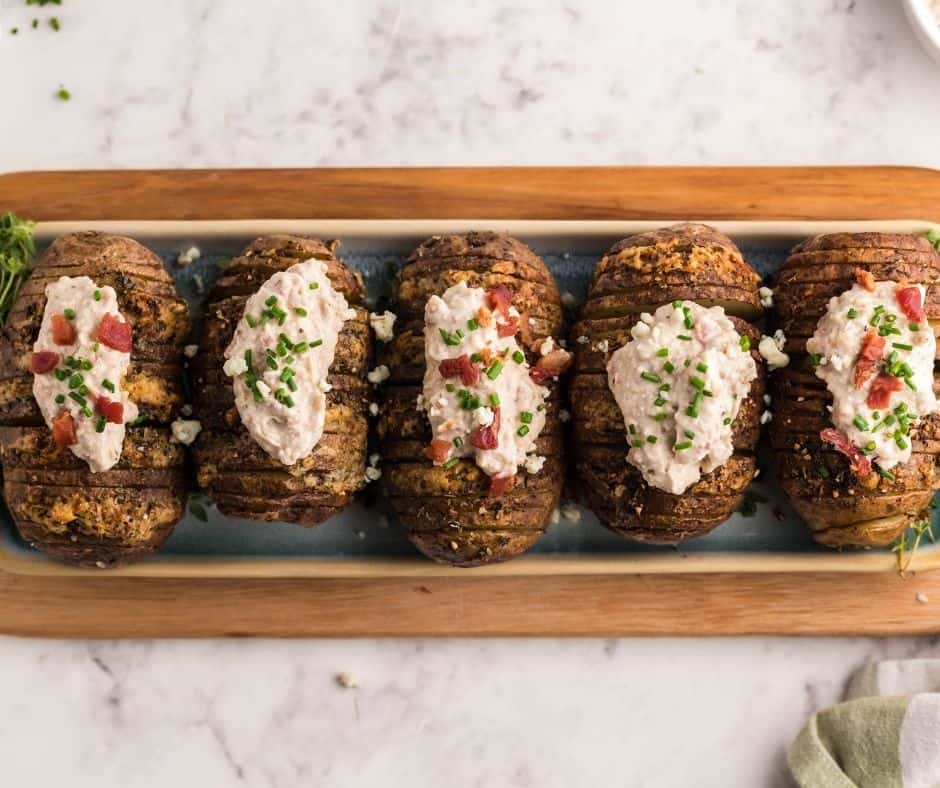 Air Fryer Hasselback Bacon and Bleu Cheese Potatoes