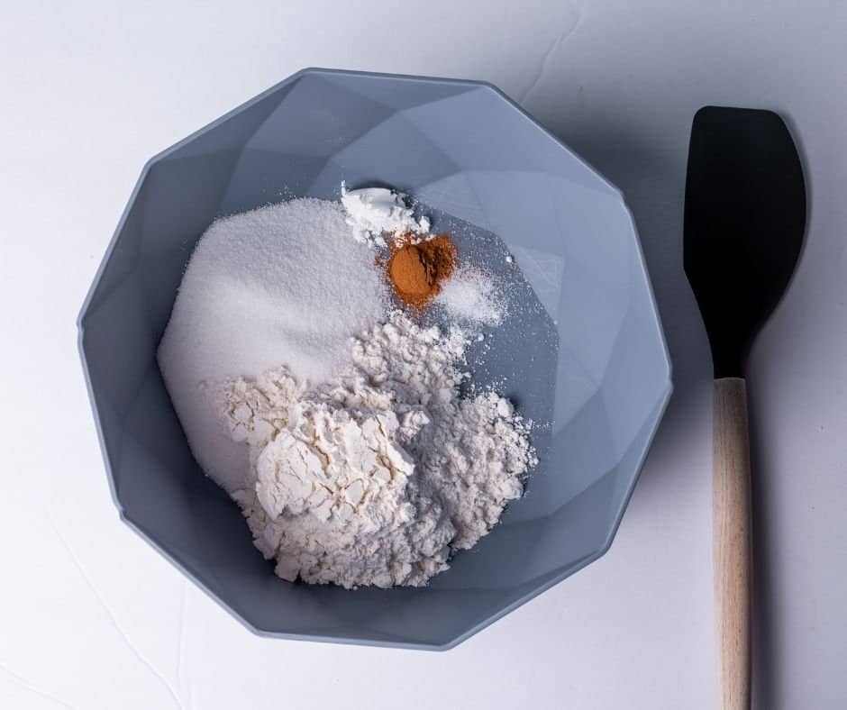 Ingredients in Bowl for Cinnamon Sugar Donuts