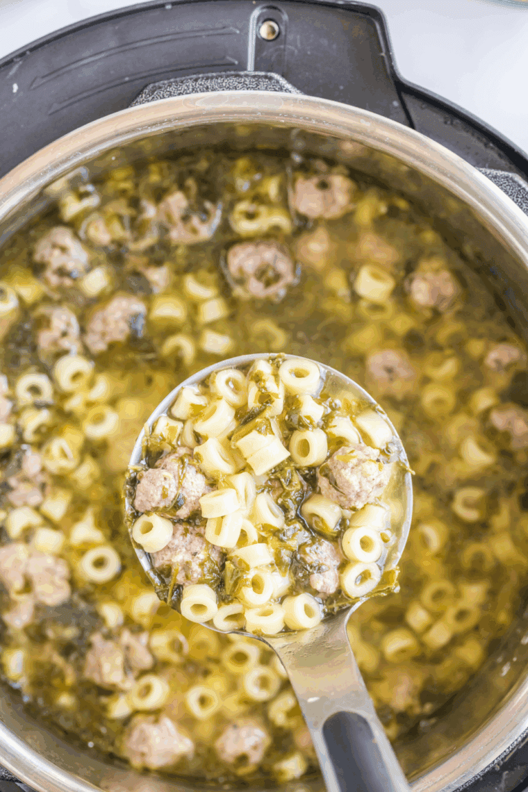 Panera-style Italian Wedding Soup with meatballs, pasta, and vegetables in savory broth.