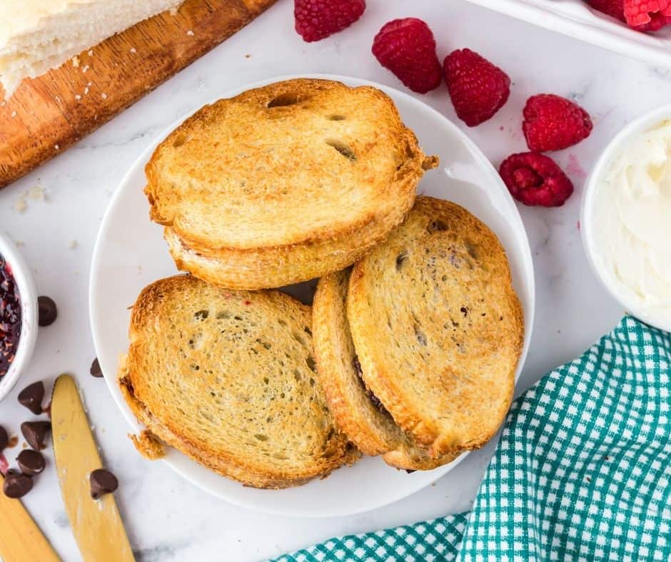 Air fryer chocolate raspberry mascarpone sandwich, golden brown and melty.