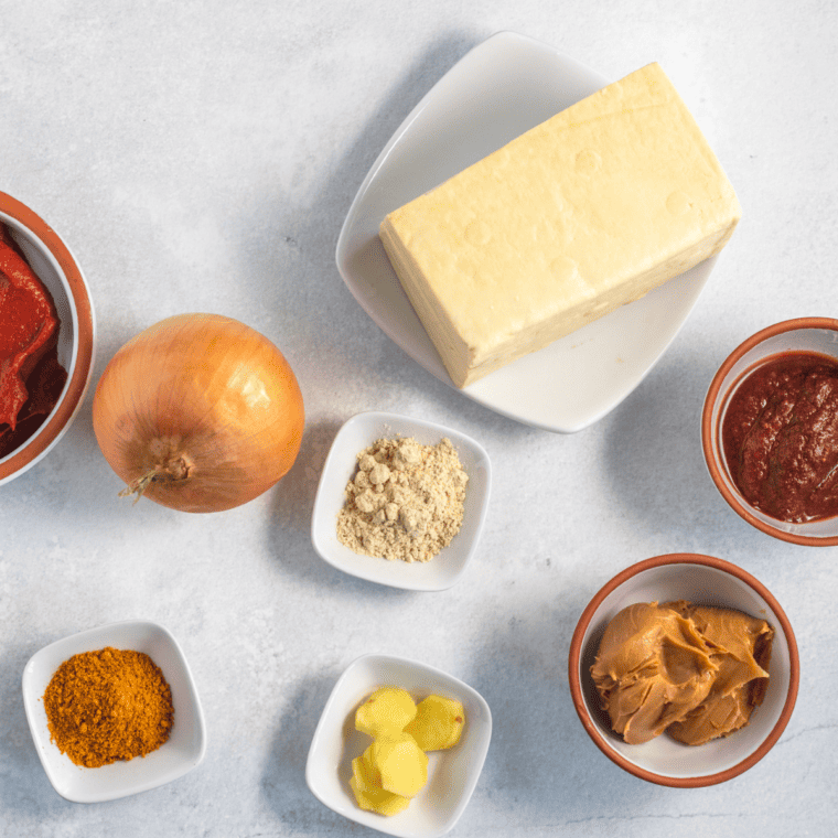 Ingredients needed for Air Fryer Salt and Pepper Tofu on kitchen table.