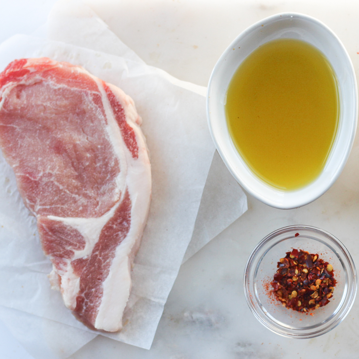 Ingredients Needed For Air Fryer Teriyaki Pork Chops on table.