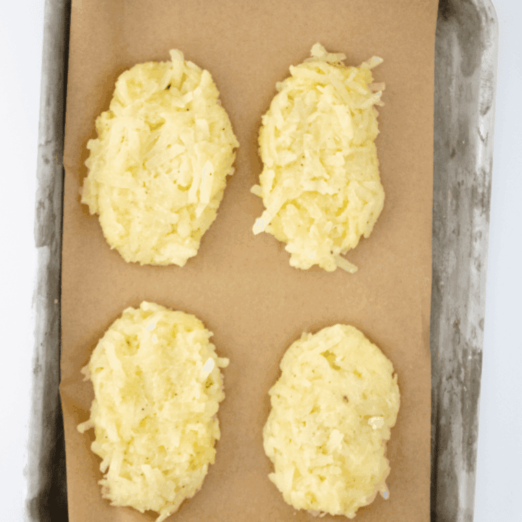 Flipping hash browns carefully and cooking until crispy and cooked through
