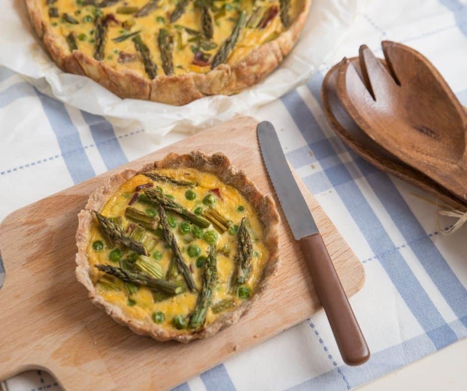 "Delicious Air Fryer Asparagus Quiche with creamy eggs, cheese, and tender asparagus"