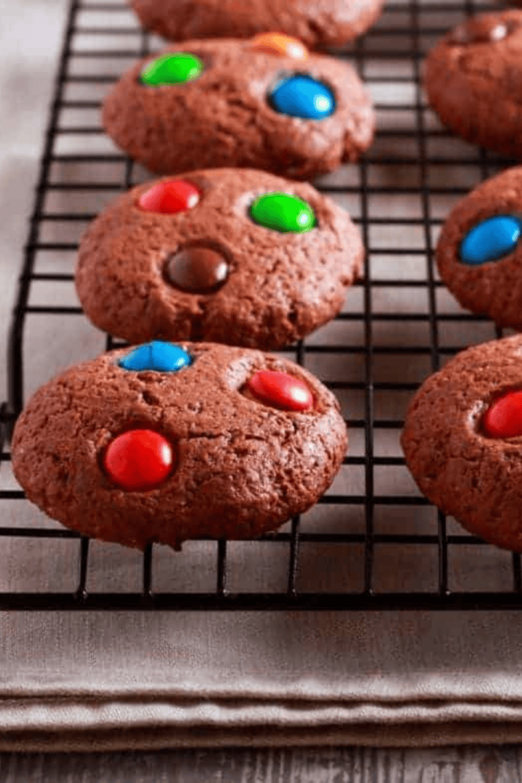 Festive air fryer Christmas brownie mix cookies, soft and fudgy with holiday decorations on a plate