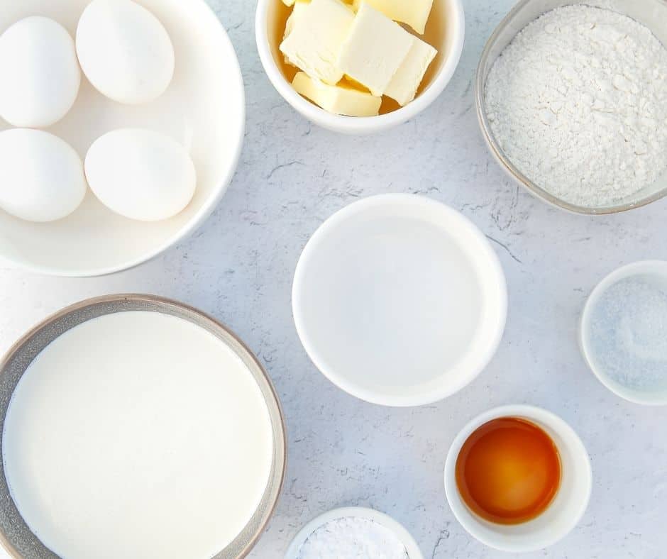 Ingredients Needed For Air Fryer Cream Puffs on kitchen table.